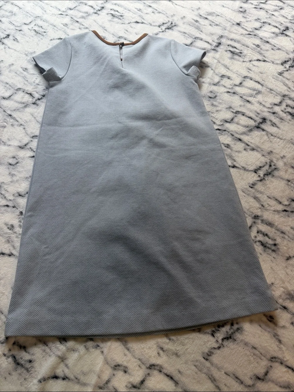 Hope & Henry Little Girls Light Blue Ponte A-Line Dress with Brown Trim Size 6.